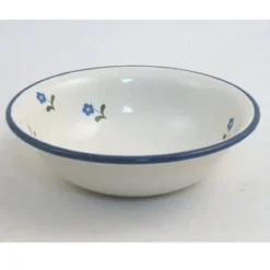Enamel Children's Bowl With Blue Flowers Decoration 14cm