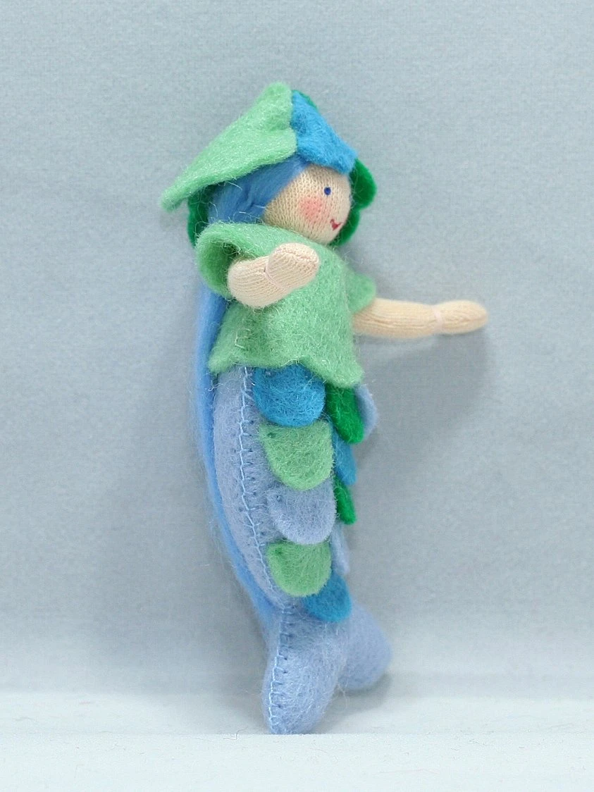 Ambrosius Blue Mermaid Doll(Miniature Bendable Felt Doll) 2 Ambrosius Blue Mermaid Doll(Miniature Bendable Felt Doll) - Image 2
