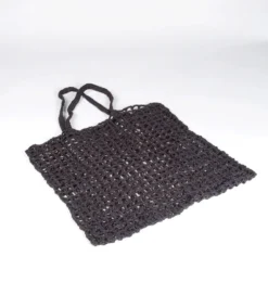 Cargo Net Shopper, Charcoal Jute Crochet With Macrame Handle - Indigo