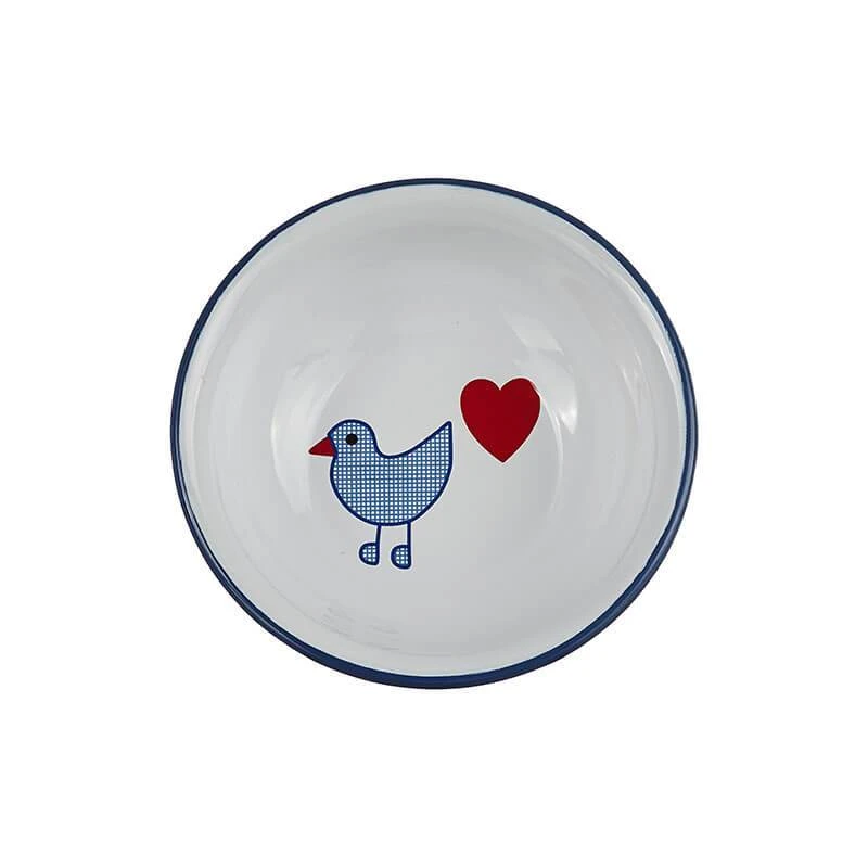 Enamel Children's Bowl With Heart Bird Decoration 14cm 2 Enamel Children's Bowl With Heart Bird Decoration 14cm - Image 2