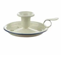 Enamel Candle Holder With Blue Flowers Decoration