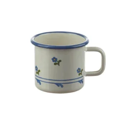 Enamel Mug Cream With Blue Flowers