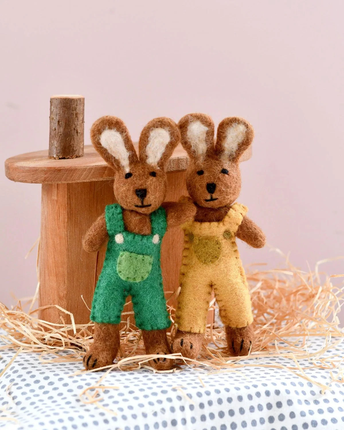 Felt Brown Hare Rabbit With Mustard Yellow Overalls Toy 6 Felt Brown Hare Rabbit With Mustard Yellow Overalls Toy - Image 6
