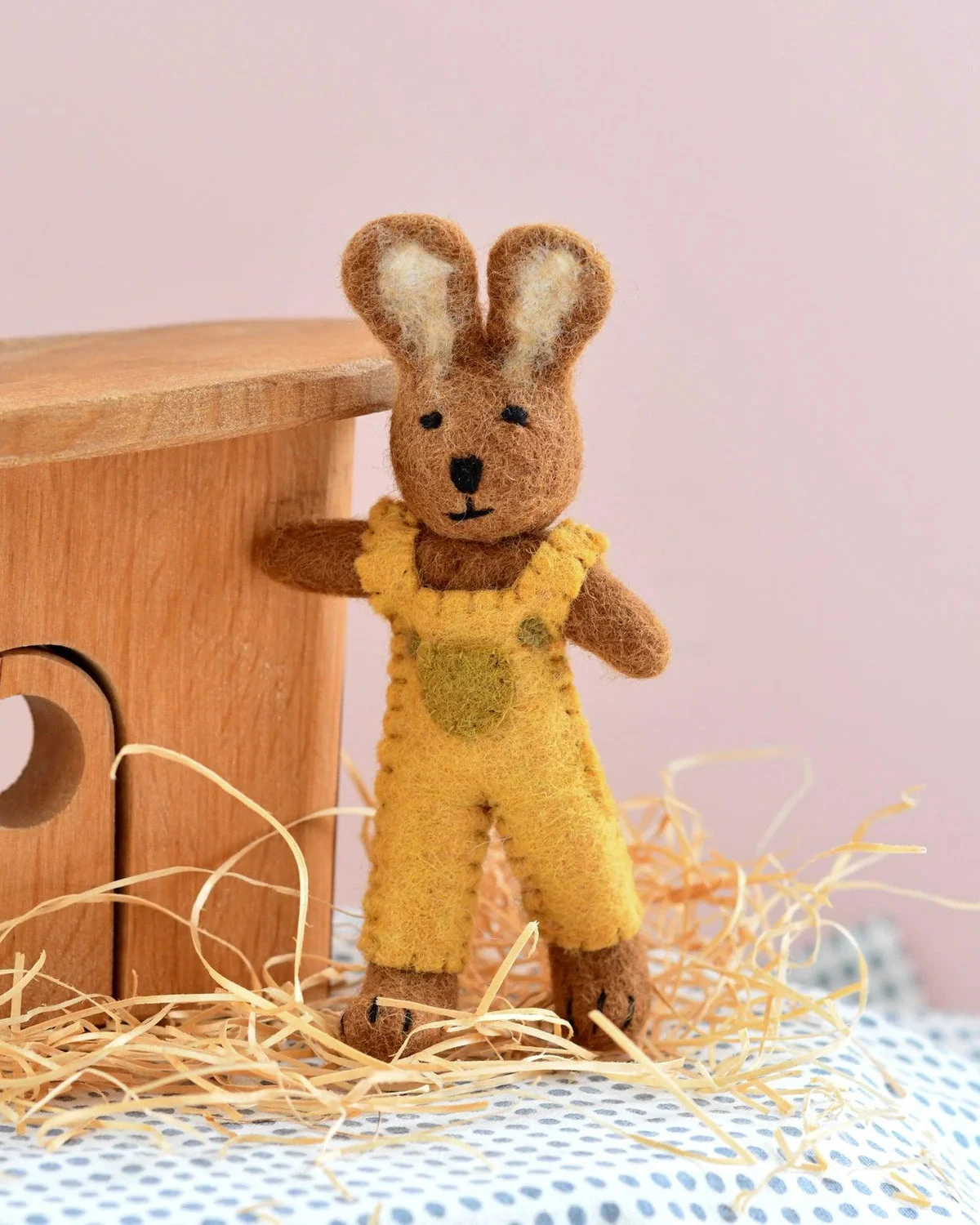 Felt Brown Hare Rabbit With Mustard Yellow Overalls Toy 1 Felt Brown Hare Rabbit With Mustard Yellow Overalls Toy