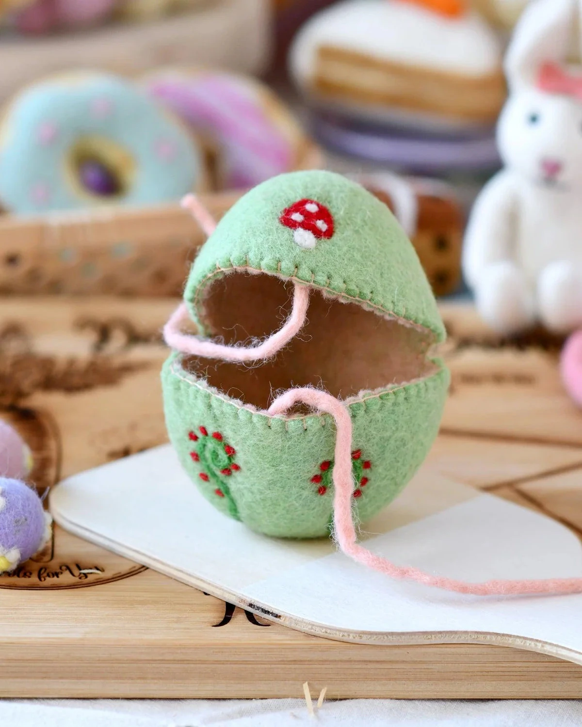 Felt Egg Cover - Green With Mushroom Motif 3 Felt Egg Cover - Green With Mushroom Motif - Image 3