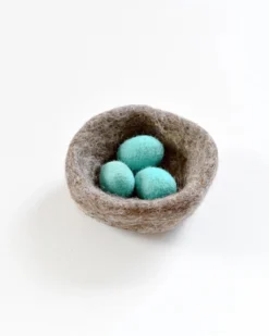 Felt Nest With 3 Blue Robin Eggs