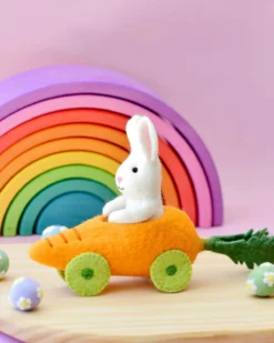Felt Rabbit With Carrot Car Toy -Toy Sale Store FeltRabbitwithCarrotCarToy3DragonflyToys