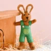 Felt Brown Hare Rabbit With Green Overalls Toy