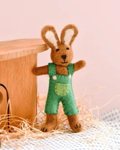Felt Brown Hare Rabbit With Green Overalls Toy