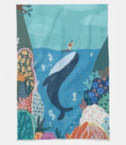 Kitchen Tea Towel -Surfer And Whale By Suki McMaster