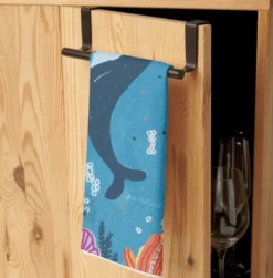 Kitchen Tea Towel -Surfer And Whale By Suki McMaster -Toy Sale Store KitchenTeaTowel SurferandWhale3DragonflyToys