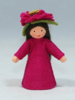 Ambrosius Zinnia Fairy Doll -Toy Sale Store LightSkinZinniaFairy miniaturestandingfeltdoll flowerhat EcoFlowerFairies HandmadebyAmbrosius DragonflyToys