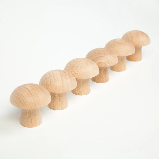 Natural Wood Mushroom By Grapat (set Of 6) 2 Natural Wood Mushroom By Grapat (set Of 6) - Image 2